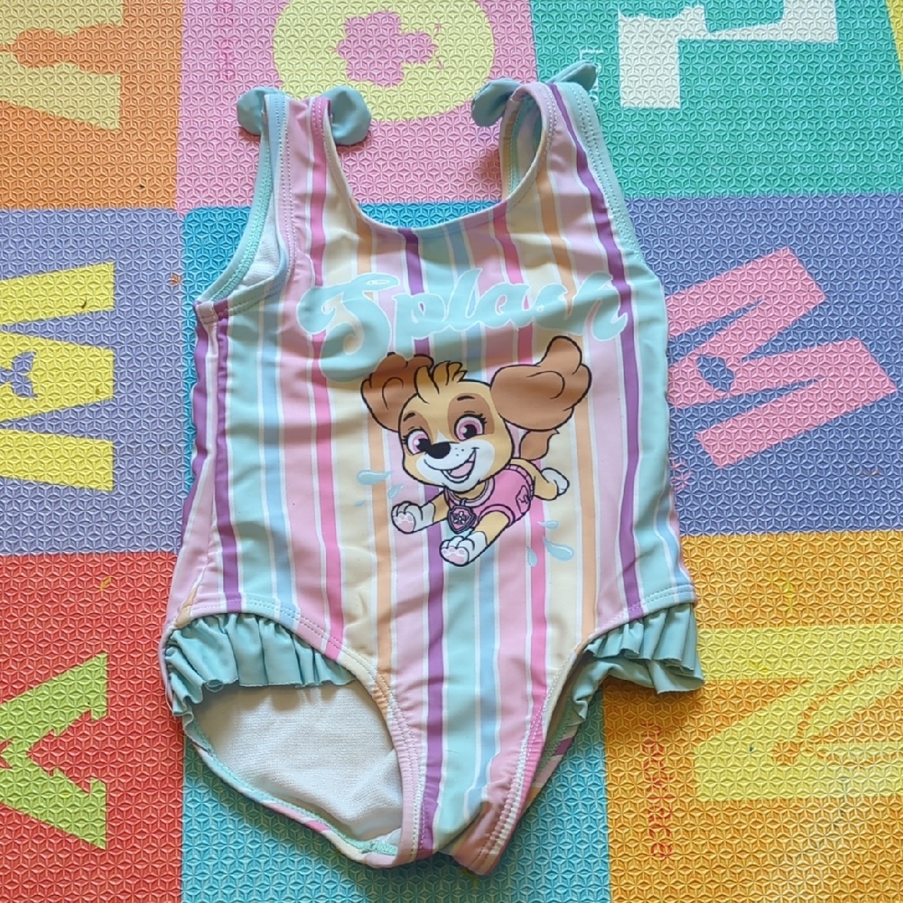 Toddler 2T Paw Patrol Swimsuit with Cartoon Print - Multicolor